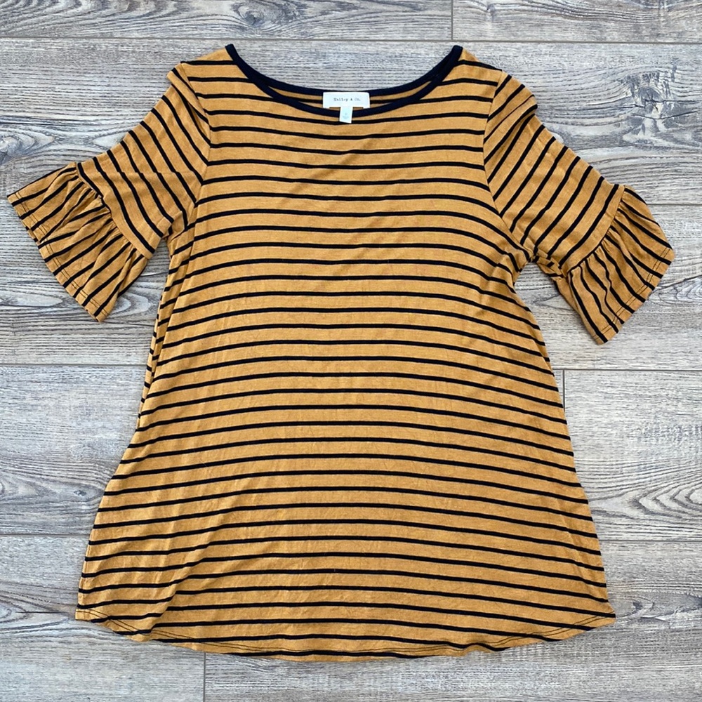 New Boutique shirt. Golden mustard with black stripes. Size Small.